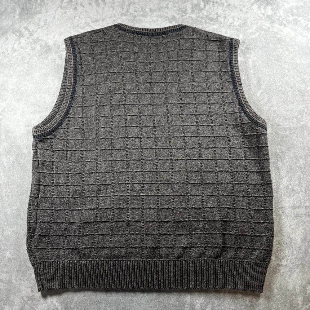 VTG Cypress Links Golf Wear Mens Large Gray Textured Grid Cotton Sweater Vest‎
